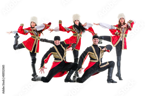 dancer team wearing a folk Caucasian highlander costumes