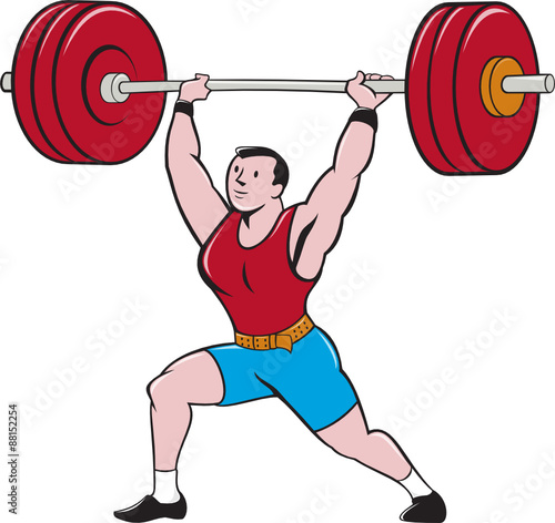 Weightlifter Lifting Barbell Isolated Cartoon