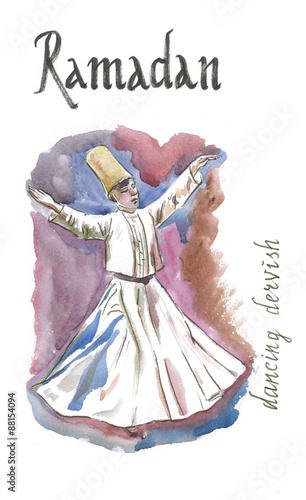 Watercolor dancing dervish, Ramadan photo
