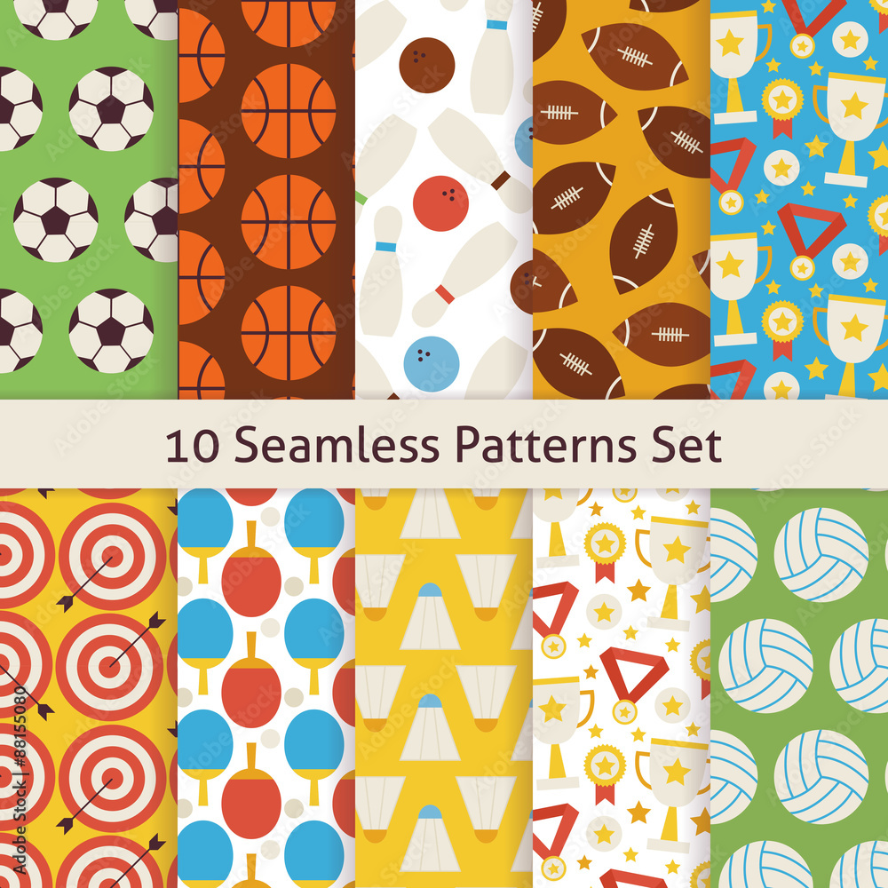 Ten Vector Flat Seamless Sport Recreation and Competition Patter