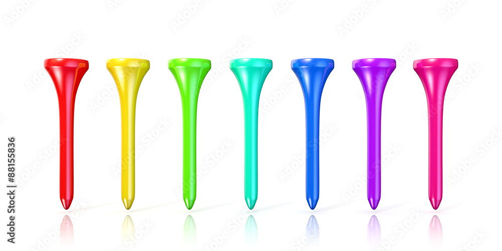 Colorful golf tees. 3D render illustration Colorful golf tees. 3D render illustration