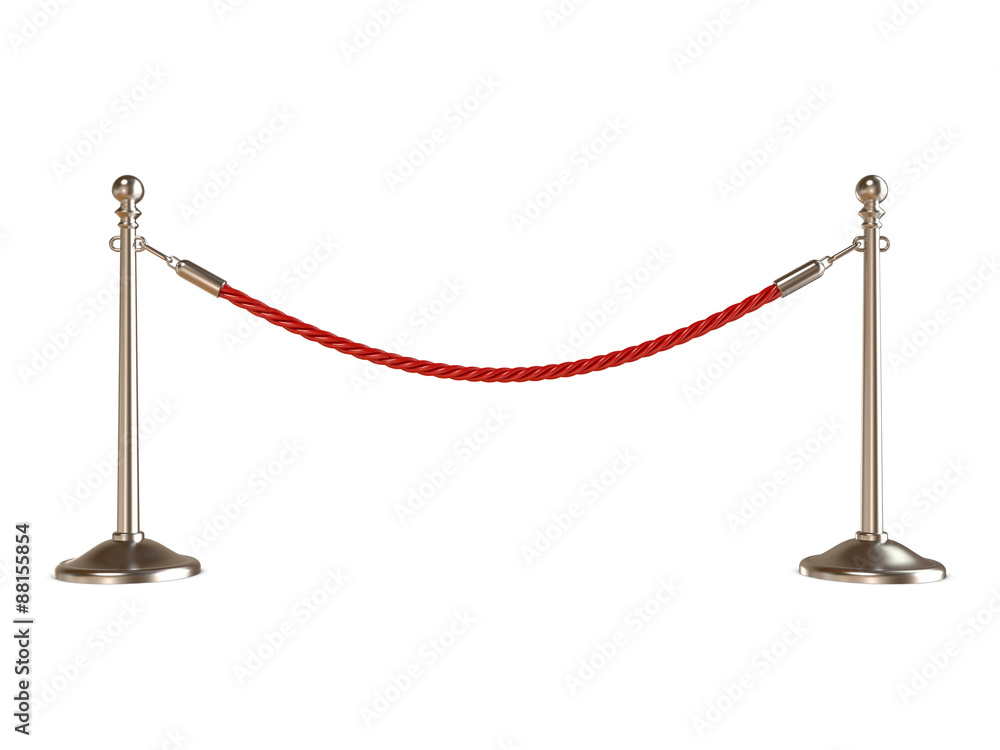 Barrier rope on white. 3D render illustration isolated on white background Barrier rope on white. 3D render illustration isolated on white background