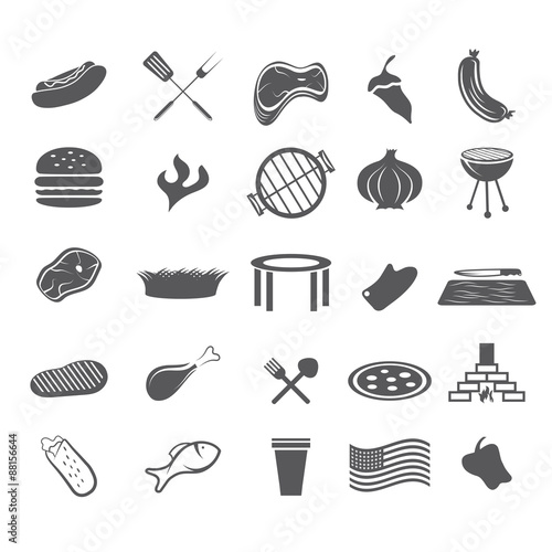 bbq and fast food web icons set flat design