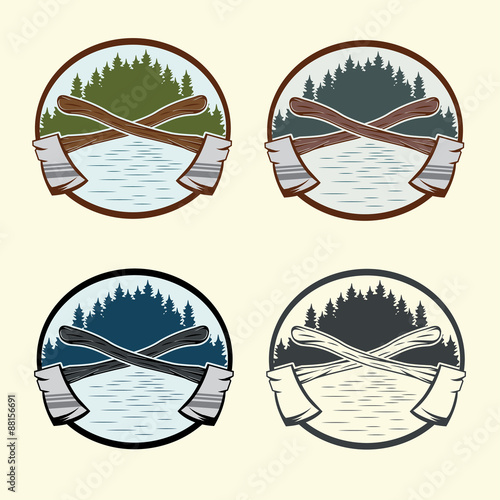 Set of vintage lumberjack labels and design elements