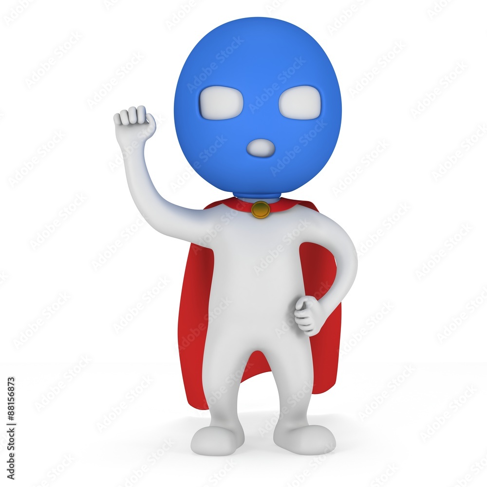 Fototapeta premium 3d man brave superhero with red cloak