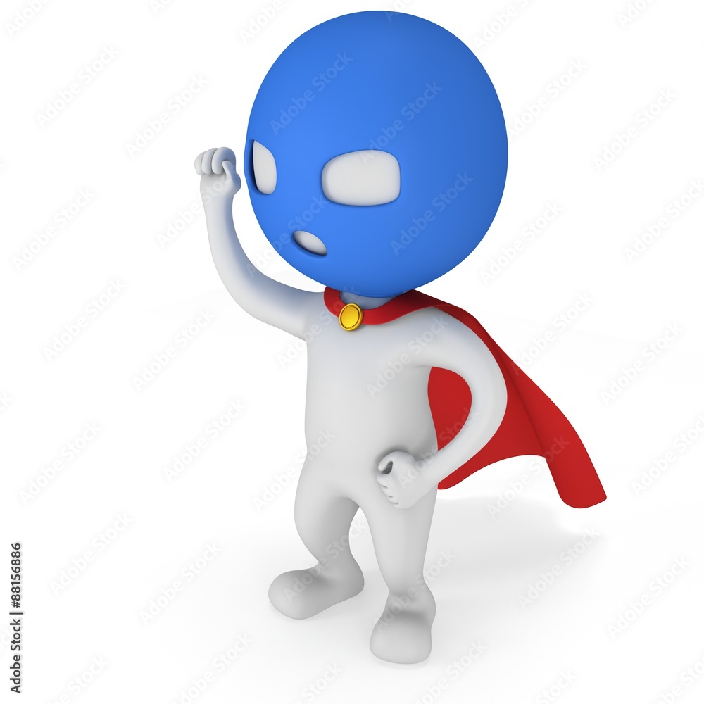 Fototapeta premium 3d man brave superhero with red cloak