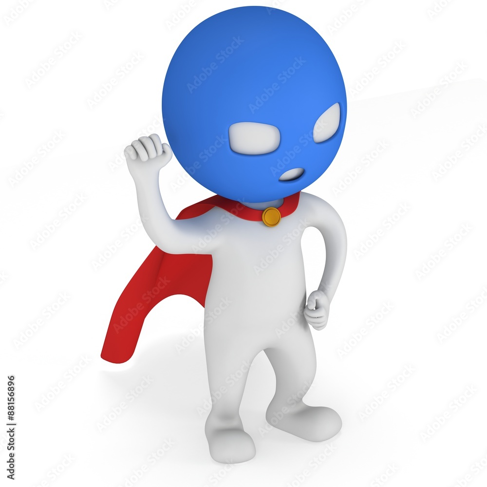 Fototapeta premium 3d man brave superhero with red cloak