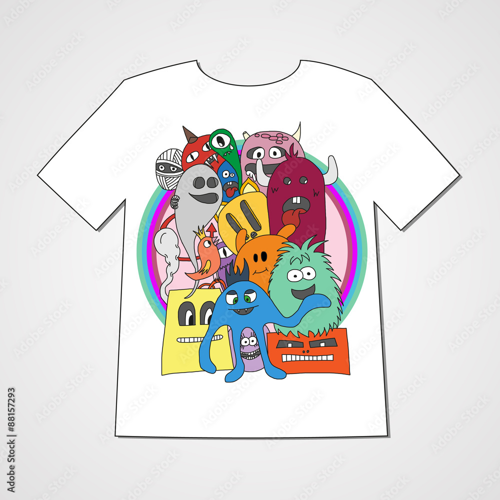 T-shirt with abstract set of monsters. T-shirt with abstract set of monsters.