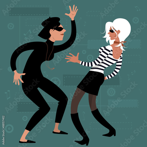 Beatnik girls dancing, vector cartoon, EPS 8