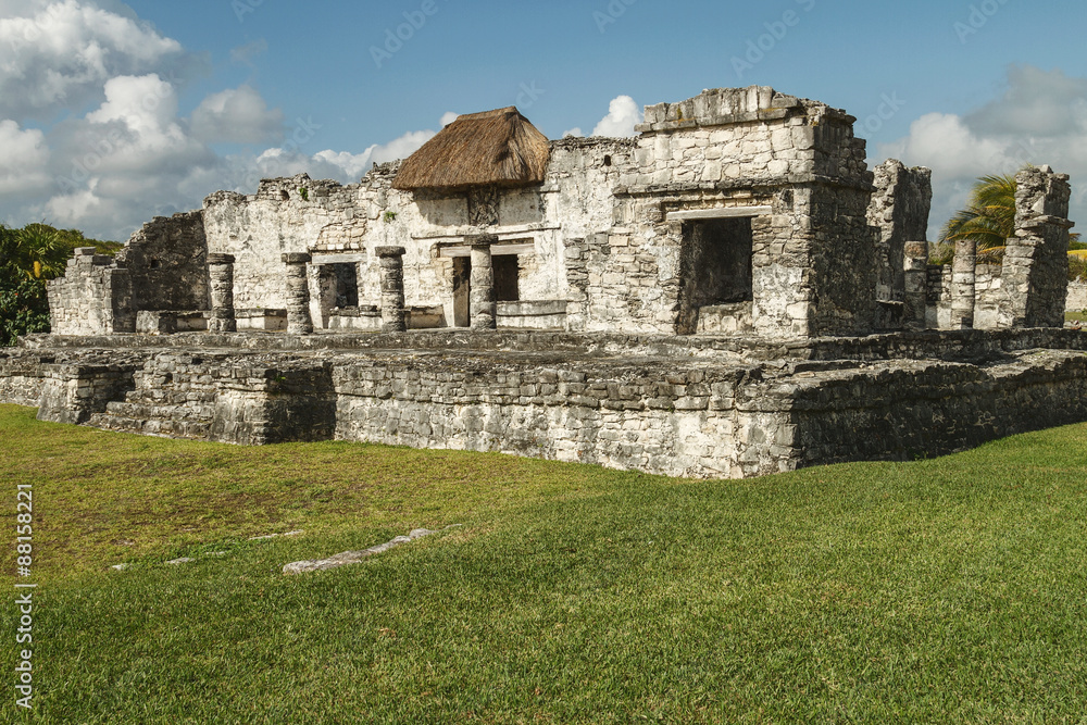 Ruins of the Great Palace and Mayan fortress and temple, Tulum, Ruins of the Great Palace and Mayan fortress and temple, Tulum,