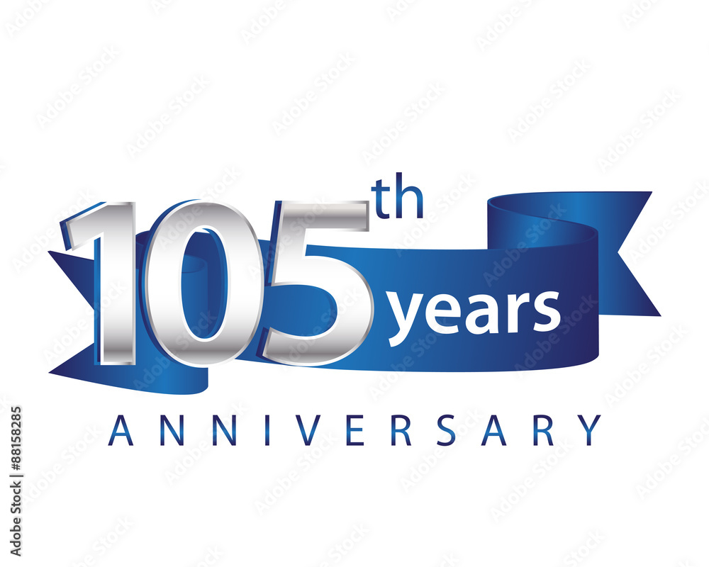 105 Years Anniversary Logo Blue Ribbon