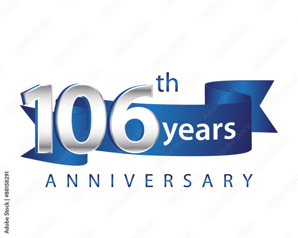 106 Years Anniversary Logo Blue Ribbon