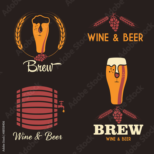 wine and beer vintage labels set