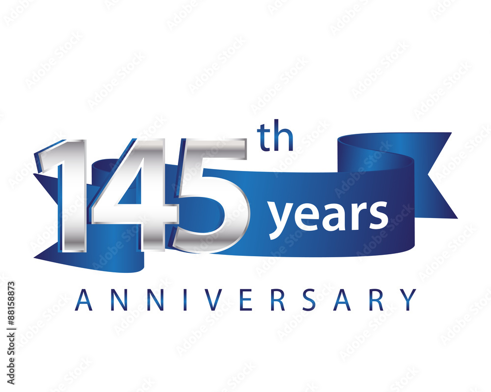 145 Years Anniversary Logo Blue Ribbon