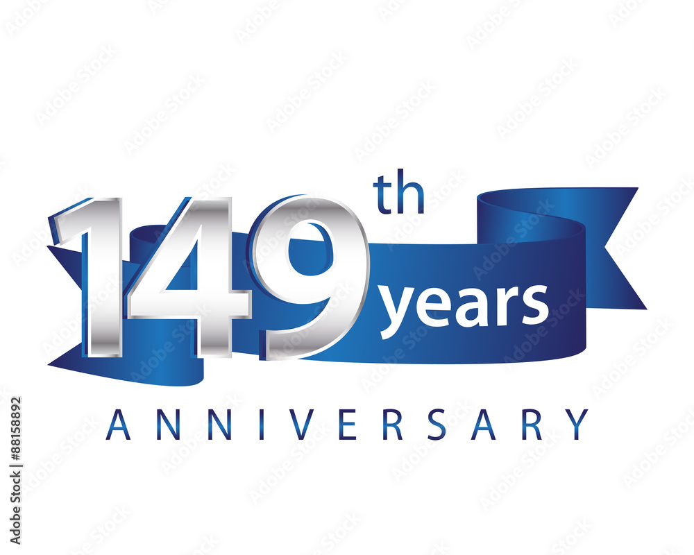 149 Years Anniversary Logo Blue Ribbon