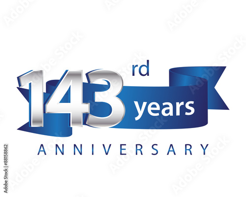 143 Years Anniversary Logo Blue Ribbon