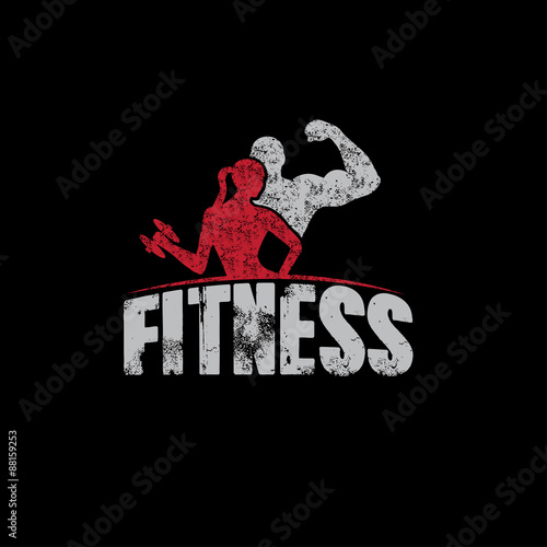 gunge man and woman of fitness silhouette character on black bac