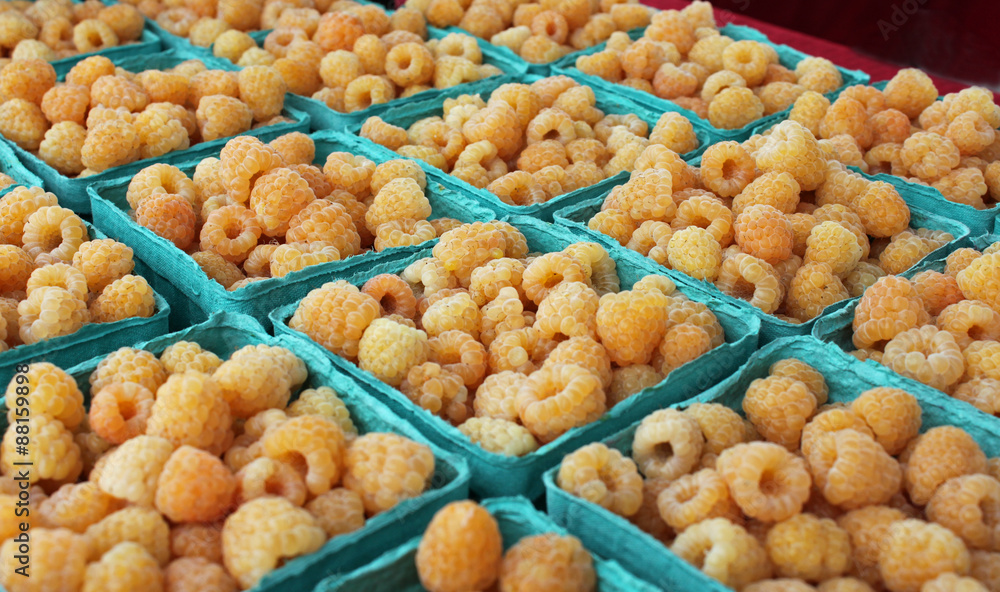 Baskets of Golden Raspberries at the Farmers' Market
