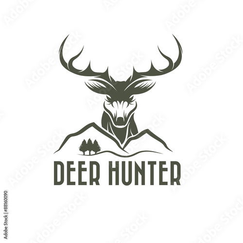 deer head,pines and mountains