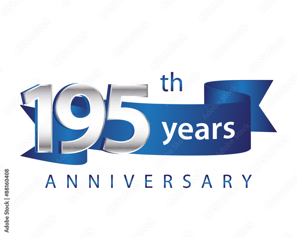 195 Years Anniversary Logo Blue Ribbon 