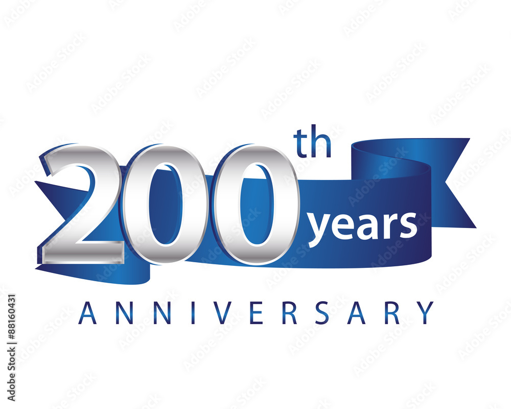 200 Years Anniversary Logo Blue Ribbon 
