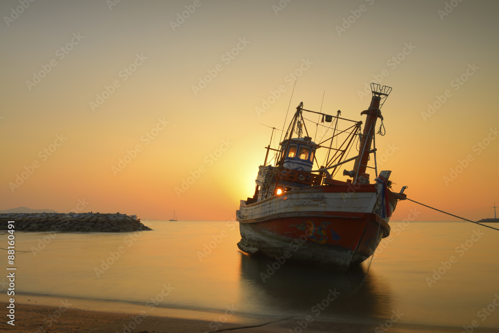 Fishing boats and sunset