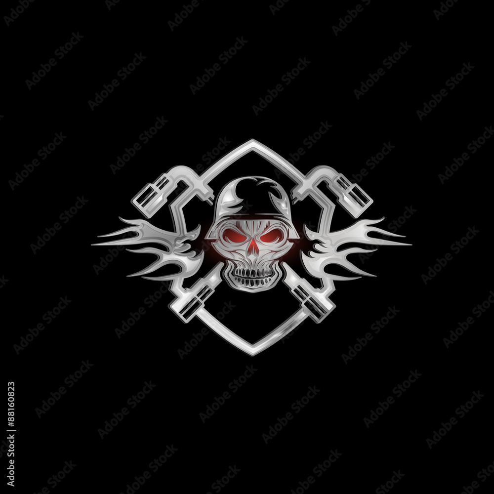 silver crest with skull in helmet and spanners silver crest with skull in helmet and spanners