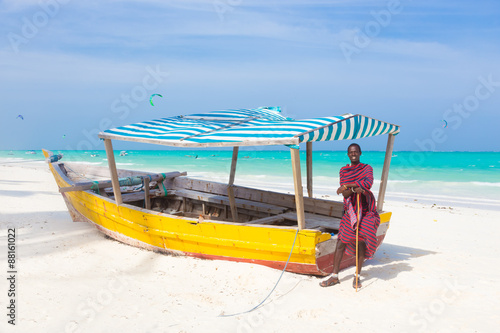 White tropical sandy beach on Zanzibar.