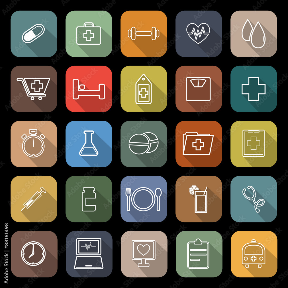 Health line flat icons with long shadow Health line flat icons with long shadow