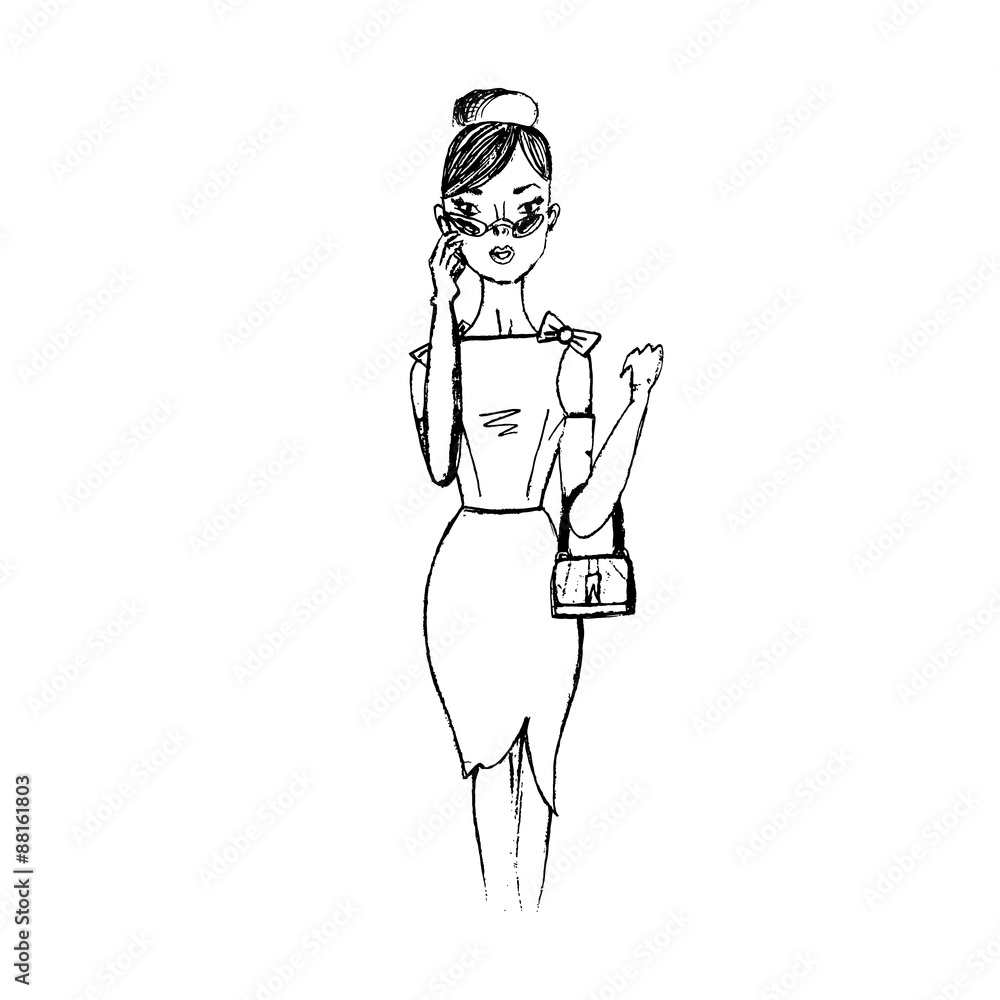 fashion lady in sketch style isolated on white background, vector, illustration fashion lady in sketch style isolated on white background, vector, illustration