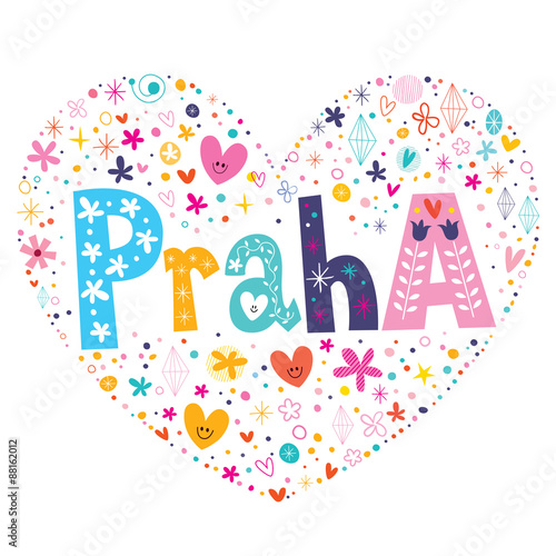 Praha - Prague heart shaped type lettering vector design