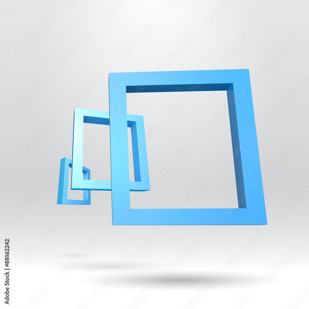 Three blue rectangular 3D frames Three blue rectangular 3D frames