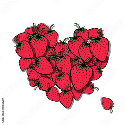 Love strawberry. Heart sketch for your design