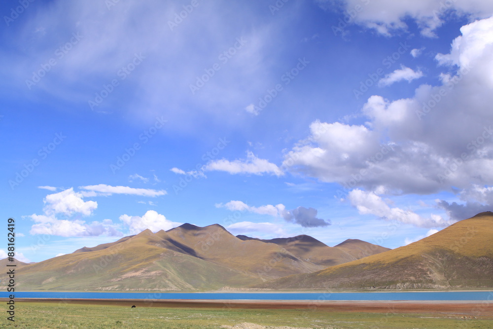 Lake with mountain tin Tibet