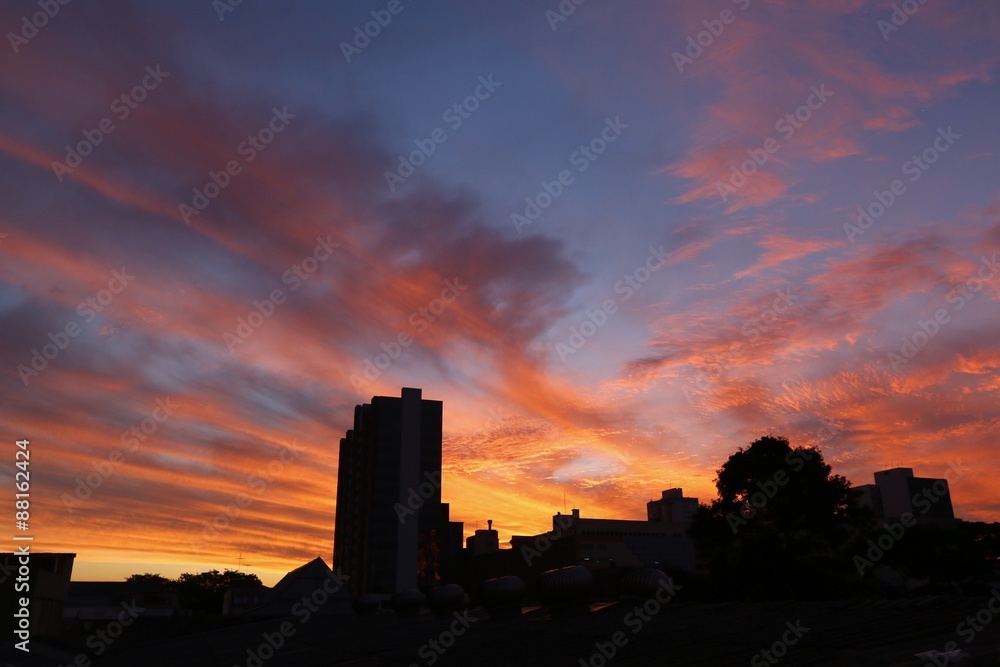 Fire sky sunset in sao caetano city