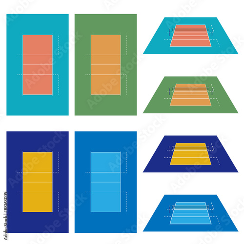 Set of Volleyball Courts in Different Colours