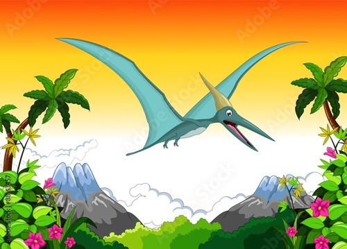 Happy pterodactyl cartoon flying for you design