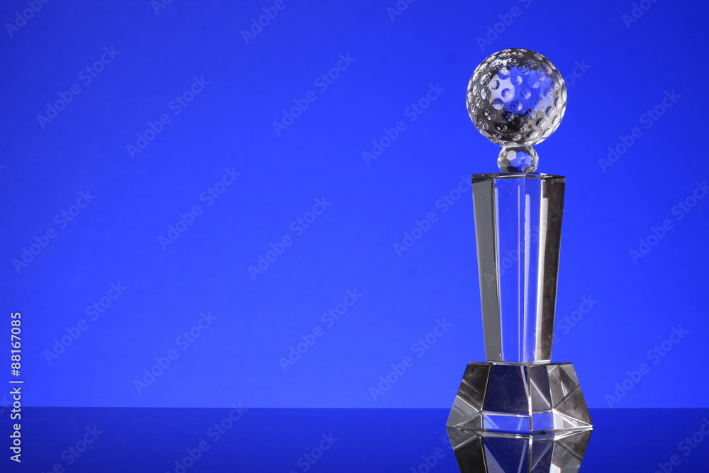 glass trophy in blue background glass trophy in blue background