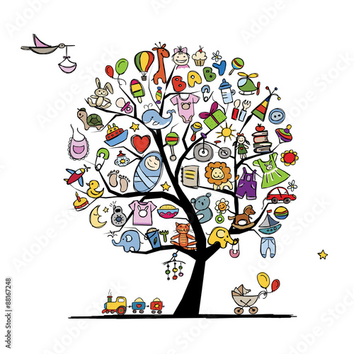 Art tree with baby toys for your design