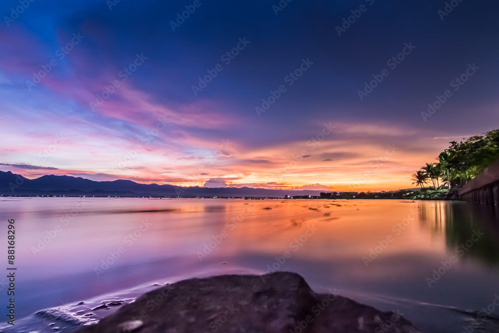 sunset time, at Kwan Phayao lake, Phayao province, Thailand 
