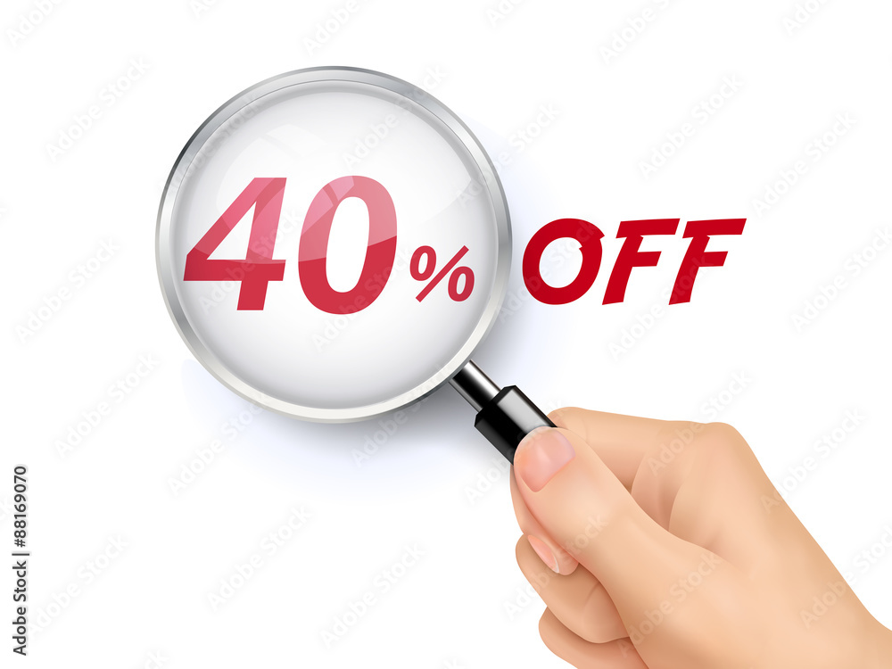 40 percent off showing through magnifying glass 40 percent off showing through magnifying glass