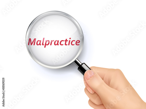 malpractice showing through magnifying glass