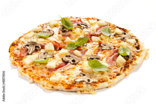 Pizza Hawaii on white background 
