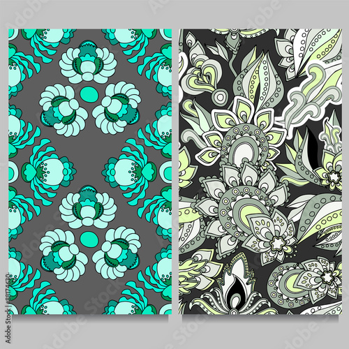 two seamless floral pattern. oriental or indian design. stock ve