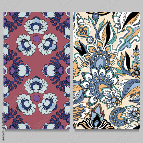 two seamless floral pattern. oriental or indian design. stock ve