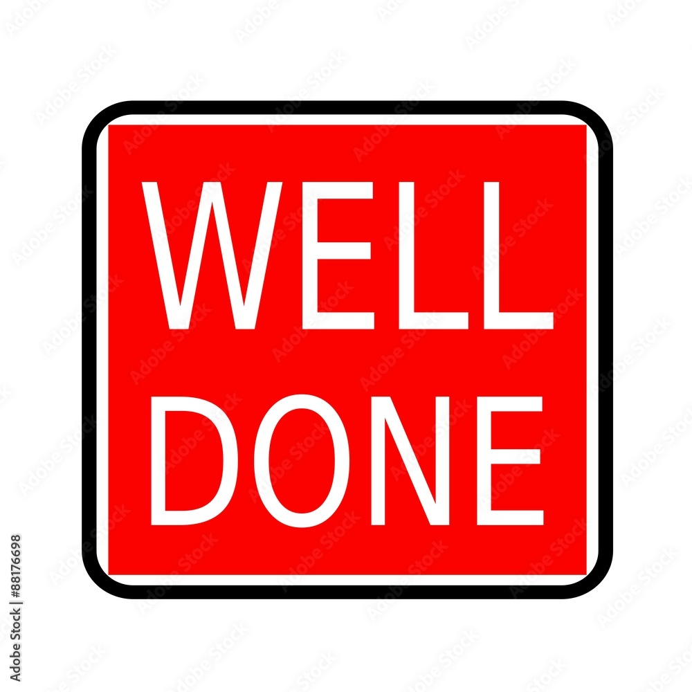 Well done white stamp text on red background Well done white stamp text on red background