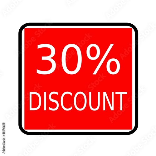 30 percent discount white stamp text on red background