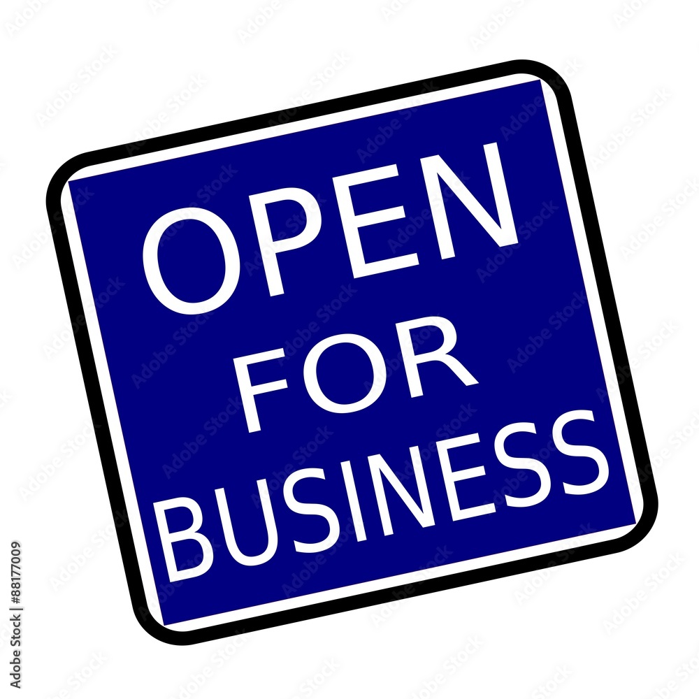 OPEN FOR BUSINESS white stamp text on buleblack background OPEN FOR BUSINESS white stamp text on buleblack background