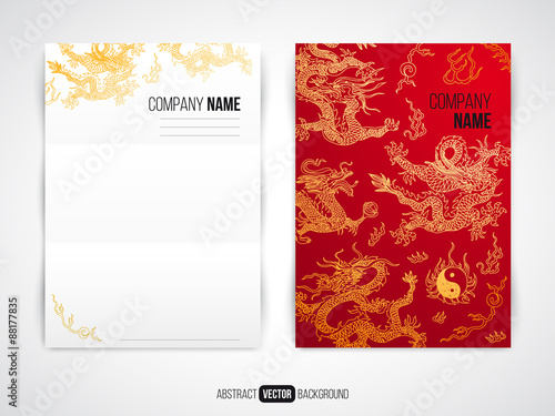 Vector modern flyer, brochure design template with asia dragon b