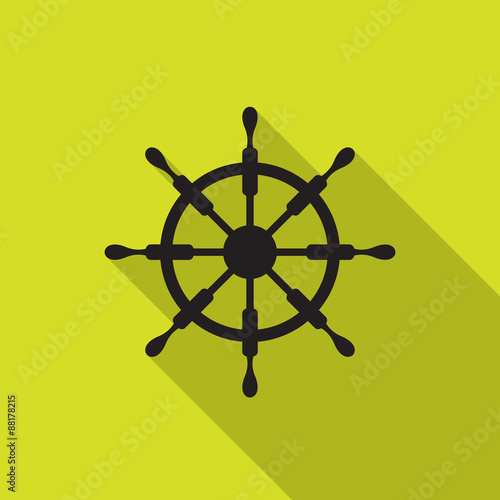Steering wheel for ship. Vector illustration flat design with long shadow